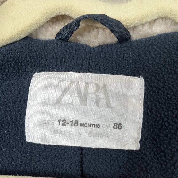 Zara Kids Fleece Zip Up Coat Toddler 12-18M Cream Tan Pockets Soft Cozy - Picture 4 of 7